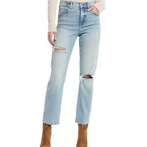 Express Straight Ankle High Rise Ripped Legs Distressed Hem Womens Jeans Size 4L